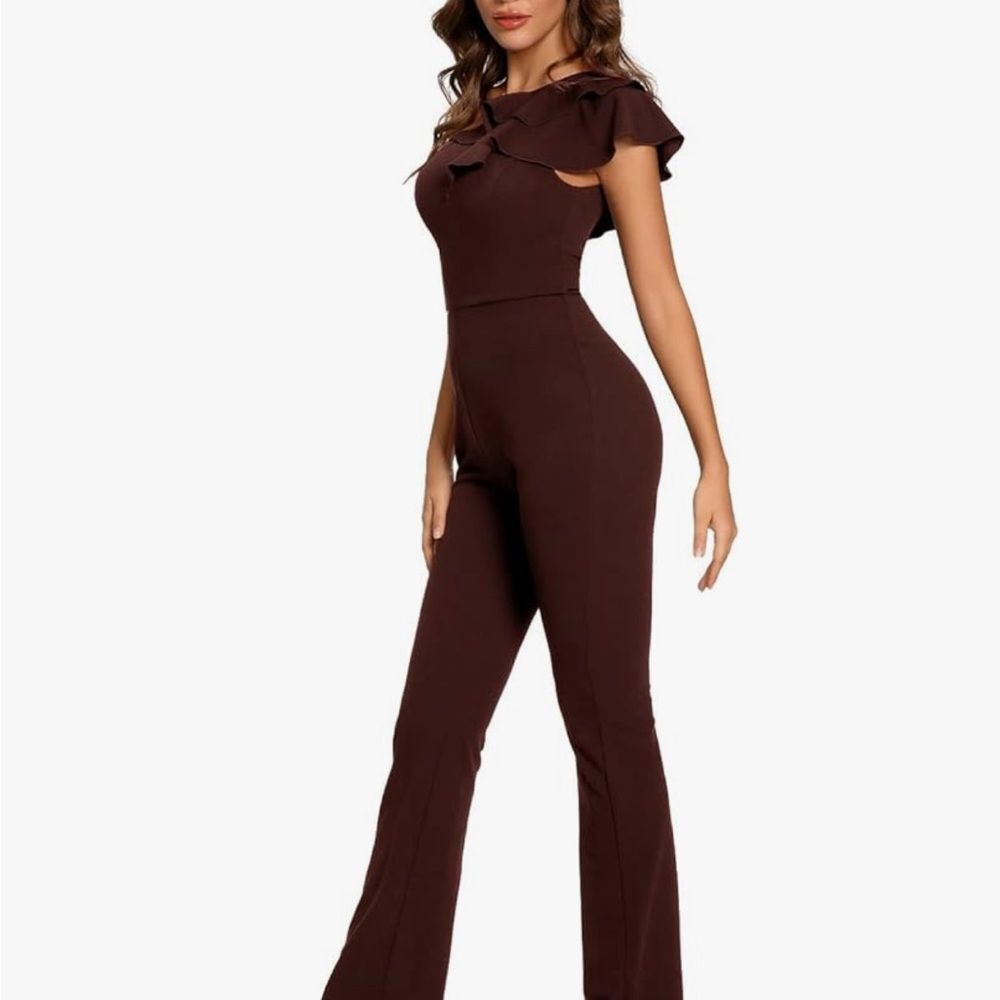 Sugar Poison Medium Ruffle Jumpsuit Romper Elegant Coffee Brown Color $79 Retail